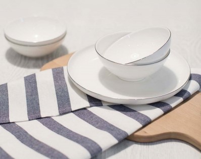 Набір тарілок Cicada porcelain (Bone China) Gold Edge (4 тарілки+ 4 піали)